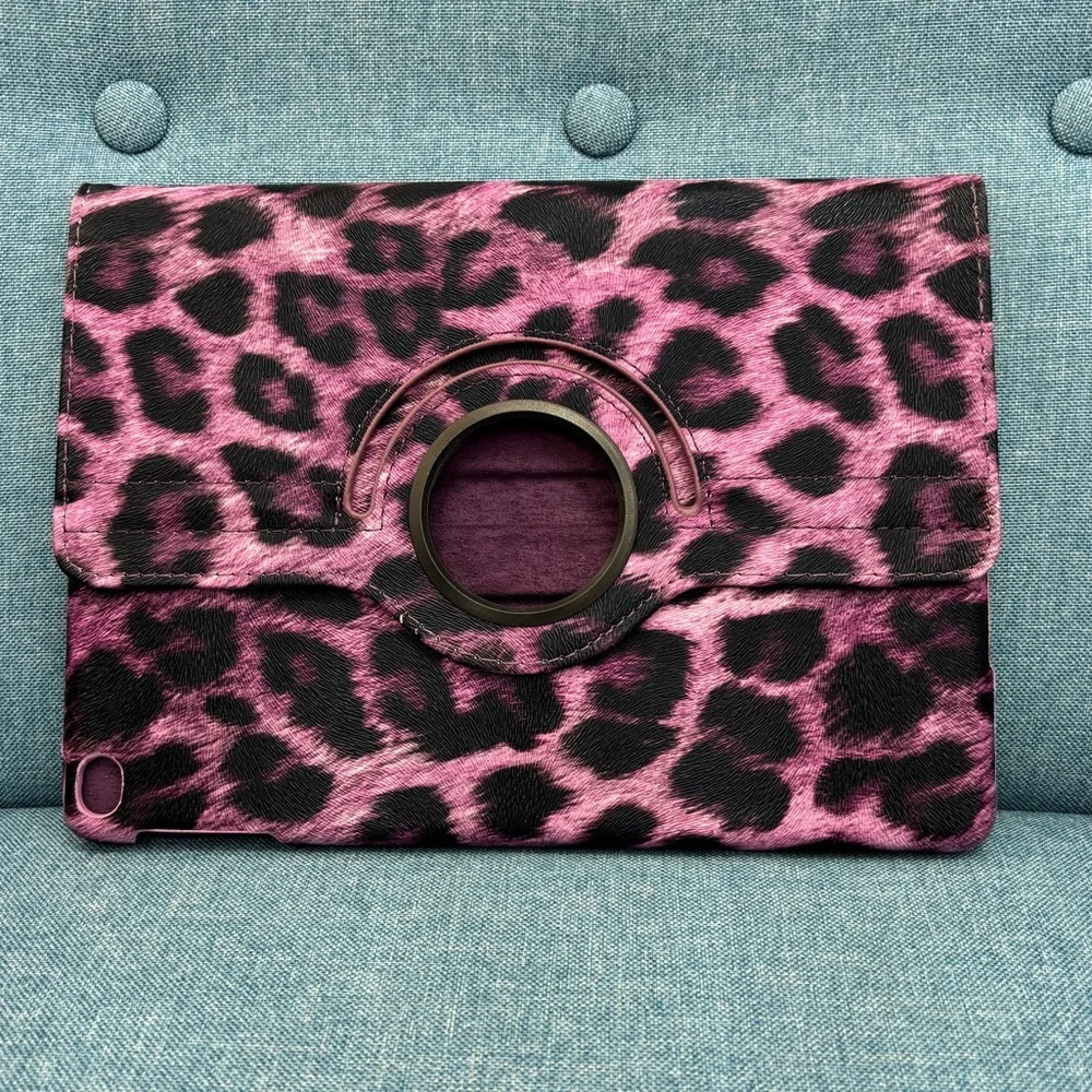 Pink and Black Leopard Rotating Tablet Case for IPAD 5 or 6 (9.7 inch stand)